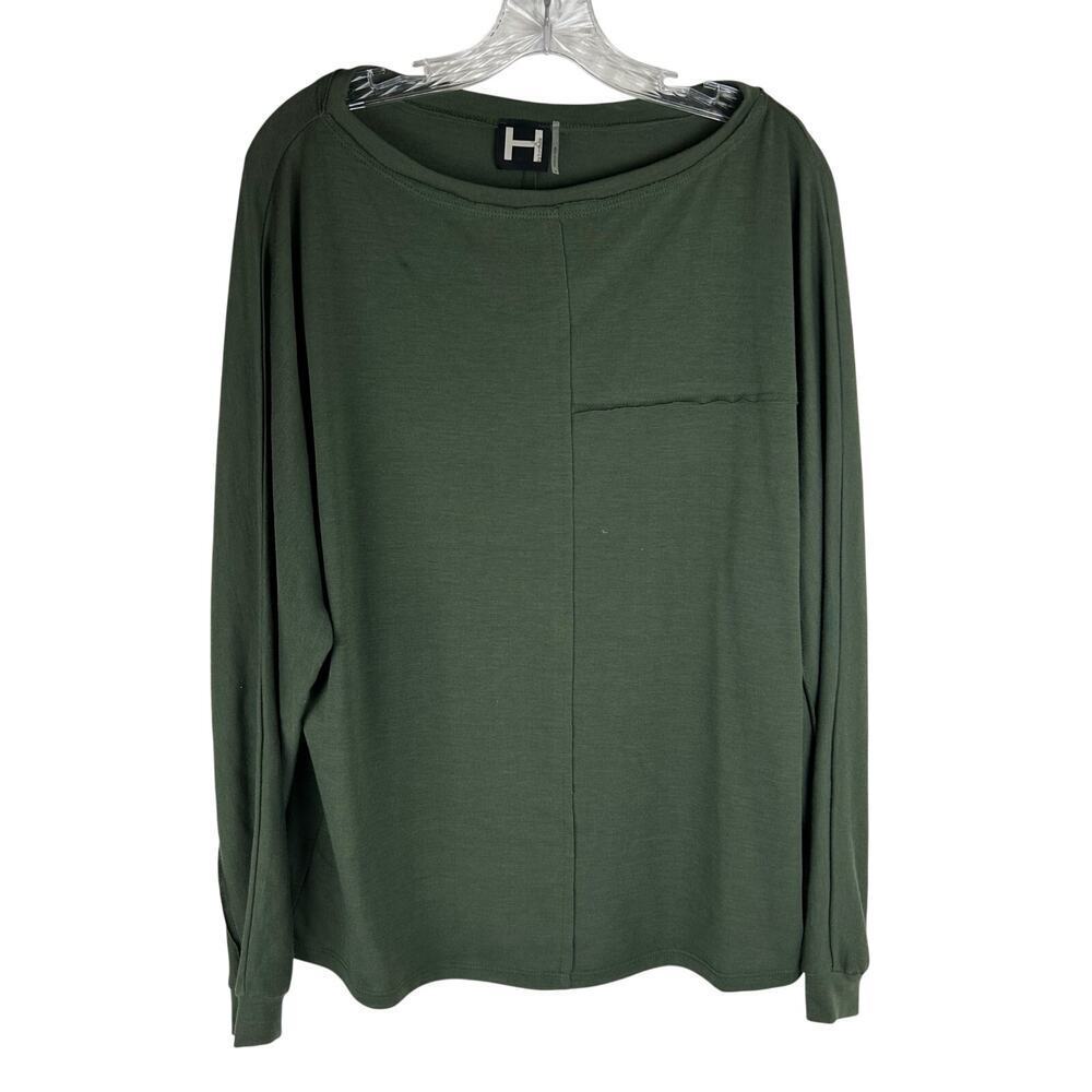 H By Bordeaux Long Sleeve Shirt Womens Medium Tunic Distressed Green Oversized